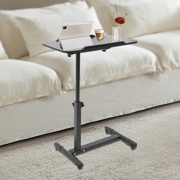 Rullebord til seng og laptop - Højdejusterbart bord - 65–90 cm - Plade 60×40 cm - Fod 57×40 cm - Max 20 kg - MDF - Sort