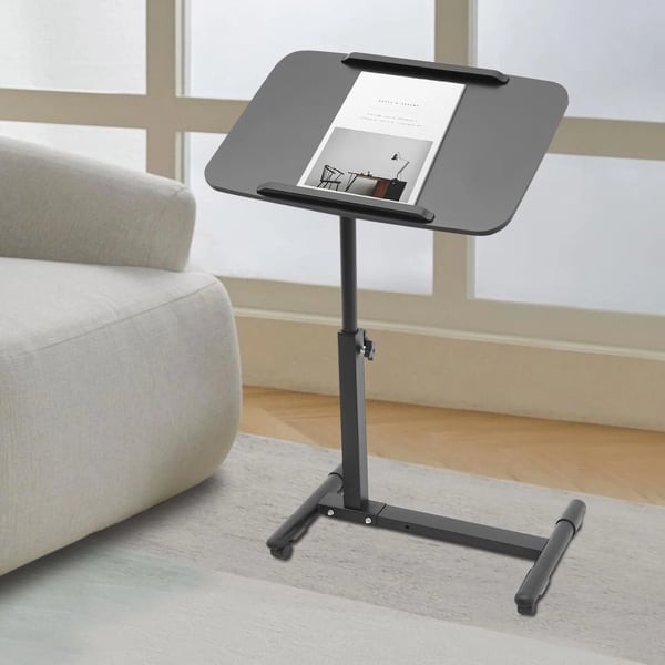 Rullebord til seng og laptop - Højdejusterbart bord - 65–90 cm - Plade 60×40 cm - Fod 57×40 cm - Max 20 kg - MDF - Sort