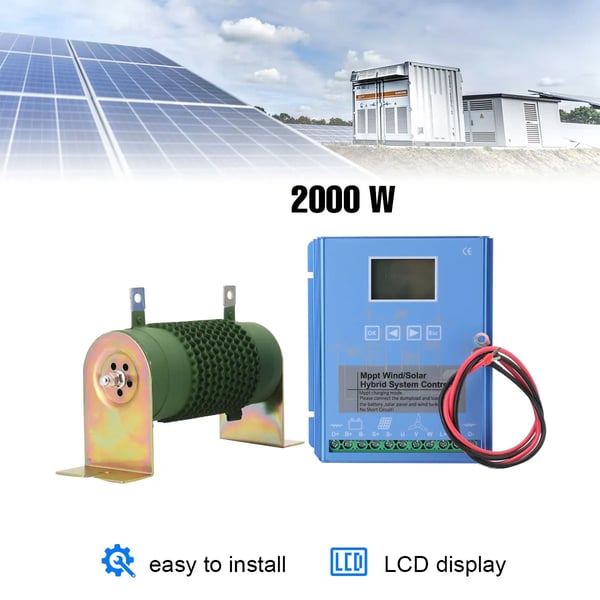 MPPT Vind- og Sol Hybrid Laderegulator - 1000W Vind + 1000W Sol - Automatisk 24V/48V - Dump Load Modstand - Sølv