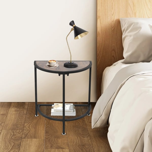 Sofabord - Sidebord - 2 niveauer - Metalhylde - Pladsbesparende - 48×26,5×50 cm - Maks. belastning 50 kg - Nem montering - Sort & valnød