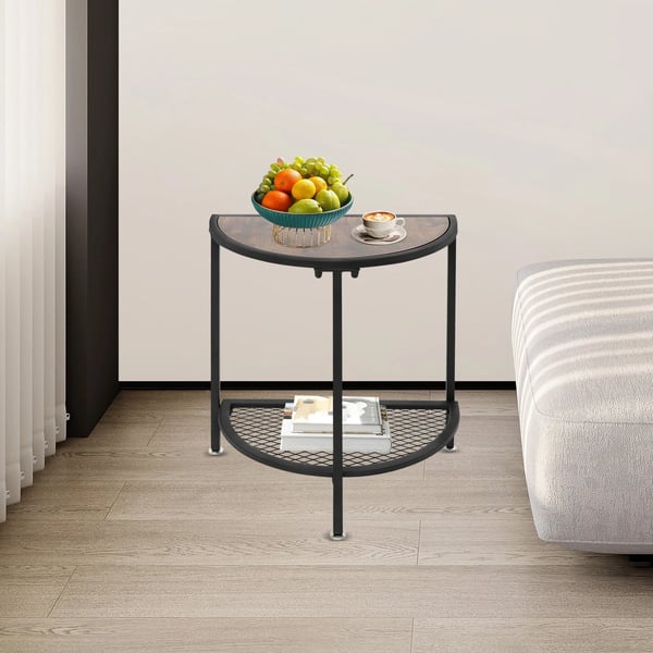 Sofabord - Sidebord - 2 niveauer - Metalhylde - Pladsbesparende - 48×26,5×50 cm - Maks. belastning 50 kg - Nem montering - Sort & valnød