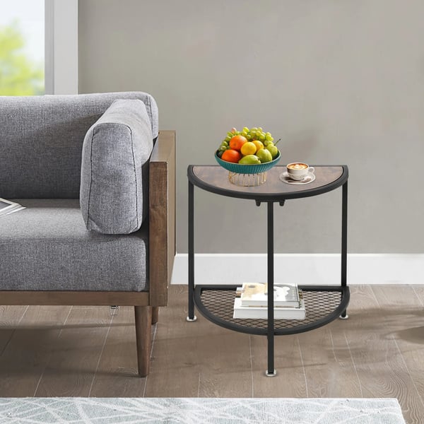 Sofabord - Sidebord - 2 niveauer - Metalhylde - Pladsbesparende - 48×26,5×50 cm - Maks. belastning 50 kg - Nem montering - Sort & valnød