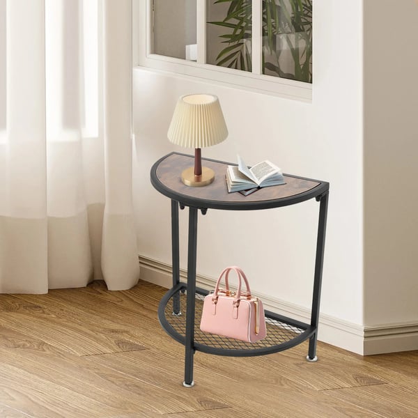 Sofabord - Sidebord - 2 niveauer - Metalhylde - Pladsbesparende - 48×26,5×50 cm - Maks. belastning 50 kg - Nem montering - Sort & valnød