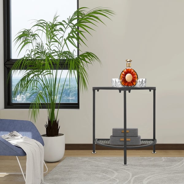 Sofabord - Sidebord - 2 niveauer - Metalhylde - Pladsbesparende - 48×26,5×50 cm - Maks. belastning 50 kg - Nem montering - Sort & valnød