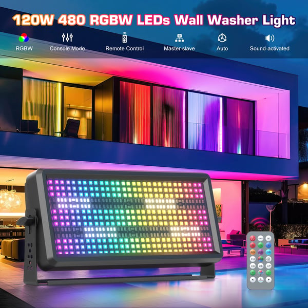 2 kpl LED Wall Washer Strobe Valopalkki - Skenevalo - 120W RGBW 4-in-1 - DMX512/RDM 4/11/165 kanavaa - 90–240V - EU-pistoke