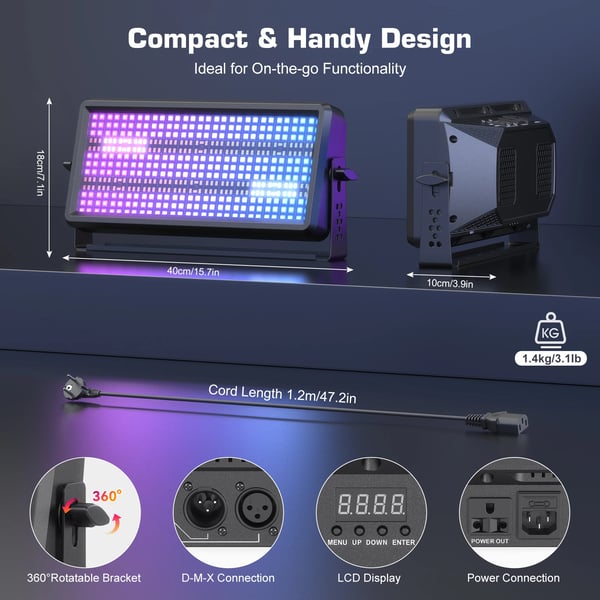 2 kpl LED Wall Washer Strobe Valopalkki - Skenevalo - 120W RGBW 4-in-1 - DMX512/RDM 4/11/165 kanavaa - 90–240V - EU-pistoke