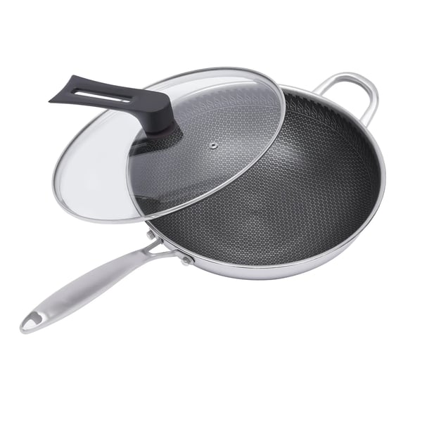 Wokkipannu, tarttumaton hunajakennopinnoite, 1 l, naarmuuntumaton ja kestävä, helppo puhdistaa, terveelliseen ruoanlaittoon