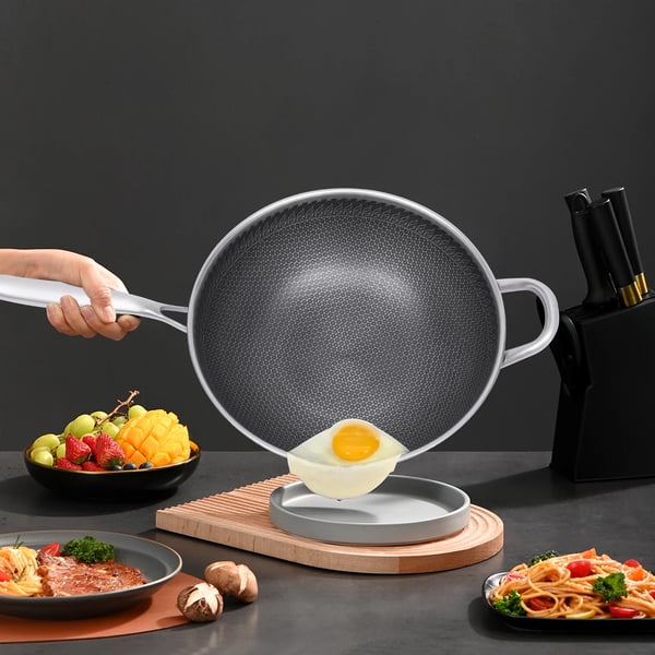 Wokkipannu, tarttumaton hunajakennopinnoite, 1 l, naarmuuntumaton ja kestävä, helppo puhdistaa, terveelliseen ruoanlaittoon