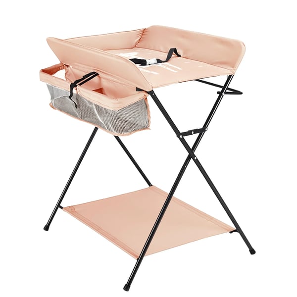 Baby puslebord - Sammenklappelig puslestation - Metalramme - Med opbevaring - Uden hjul - Til 0–12 måneder - Khaki
