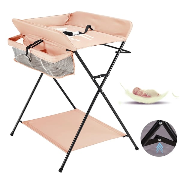 Baby puslebord - Sammenklappelig puslestation - Metalramme - Med opbevaring - Uden hjul - Til 0–12 måneder - Khaki