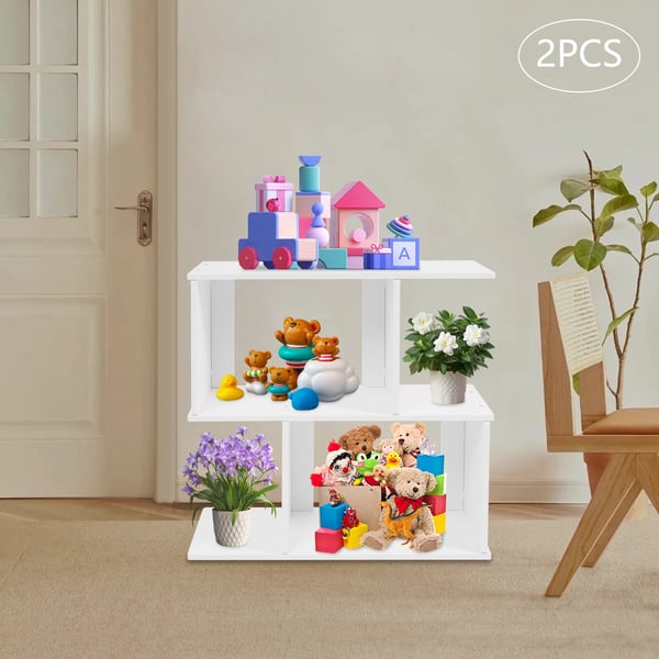 Geometrinen kirjahylly - 2‑tasoinen Z‑muotoinen hylly - Vapaasti seisova - PVC - 61×20,35×62,5 cm - 7,5 kg/taso - Valkoinen