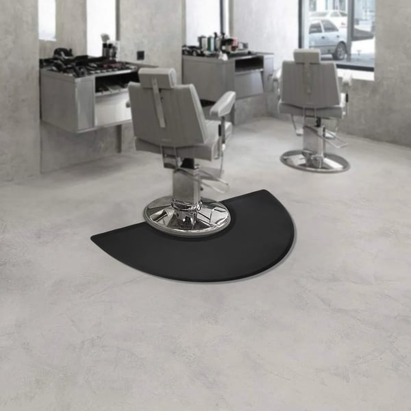 Frisør gulvmåtte - Stolmåtte til barberstol - Størrelse 91 x 152 cm - Til stolbase i salon - PU+PVC - Sort