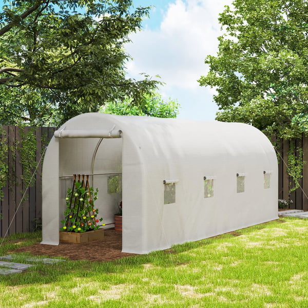 Växthustunnel - Foliedrivhus - 500x200x205 cm - Rullbar dörr - 8 fönster - Vit