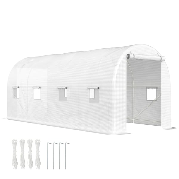Växthustunnel - Foliedrivhus - 500x200x205 cm - Rullbar dörr - 8 fönster - Vit