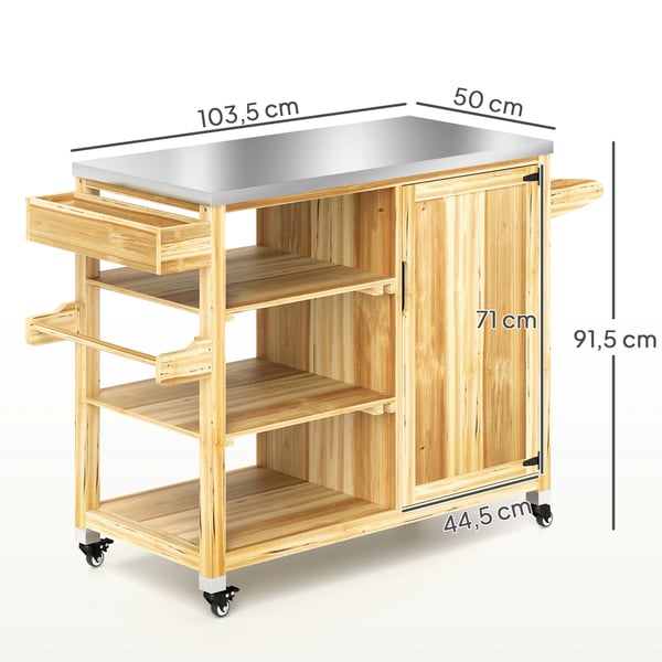 BBQ Grillvagn - Serveringsvagn - 4 Hjul - Hyllor - Skåp - För 3–5 Personer - Utomhus - Naturträ