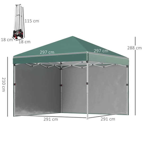 Partytält 3x3 m - Pop up paviljong - Justerbar höjd - Bärväska - Polyesterduk - Grön