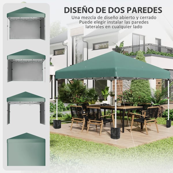 Partytält 3x3 m - Pop up paviljong - Justerbar höjd - Bärväska - Polyesterduk - Grön
