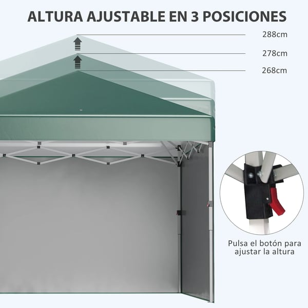 Partytält 3x3 m - Pop up paviljong - Justerbar höjd - Bärväska - Polyesterduk - Grön