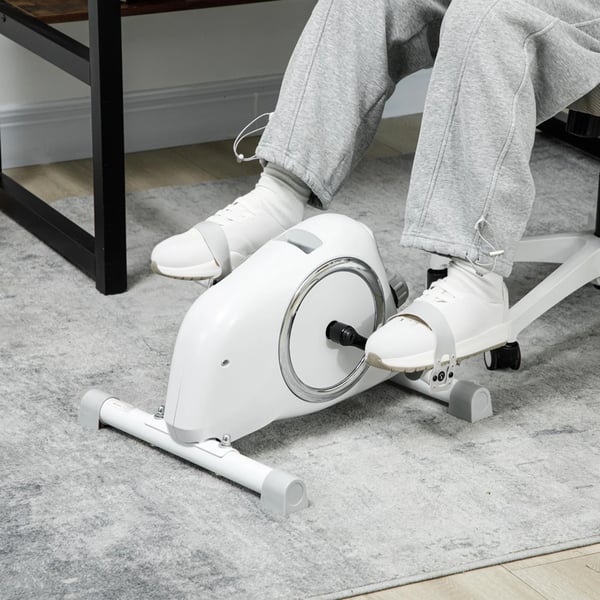 Pedaltränare - Minicykel - Magnetiskt motstånd 8 nivåer - LCD-skärm - Justerbar resistans - Ben- och cardio-träning - Vit