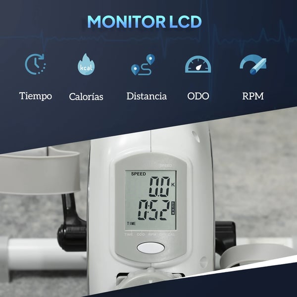 Pedaltränare - Minicykel - Magnetiskt motstånd 8 nivåer - LCD-skärm - Justerbar resistans - Ben- och cardio-träning - Vit