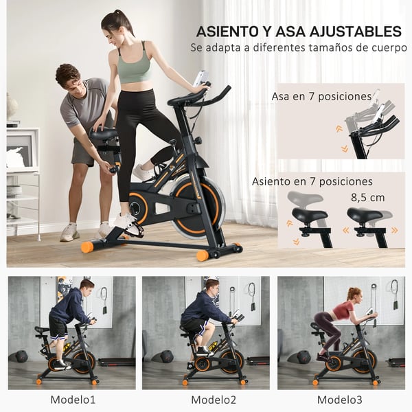 Motionscykel - Träningscykel - Svänghjul 8 kg - Display - Mått 103×48×115 cm - Orange