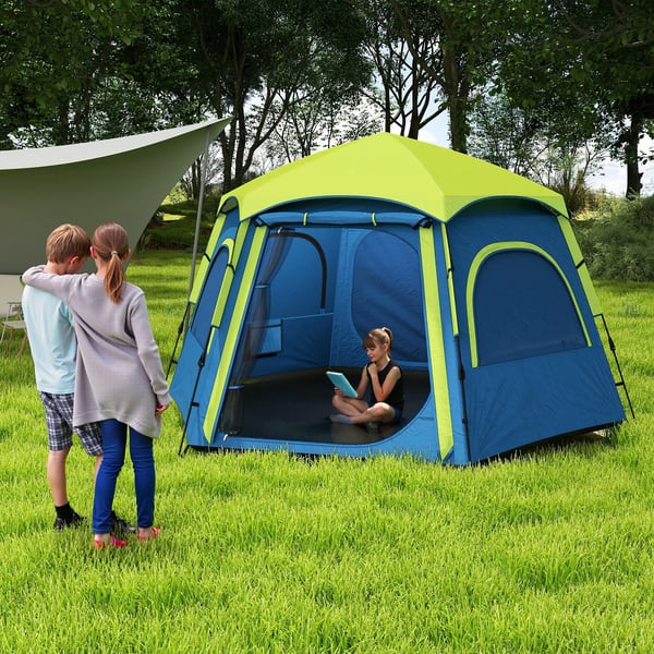 Campingtält - 3–4 personer - Enkel montering - UV-skydd - 201T polyester - 1-rum - Blå