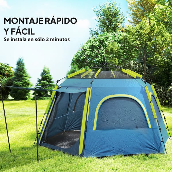Campingtält - 3–4 personer - Enkel montering - UV-skydd - 201T polyester - 1-rum - Blå