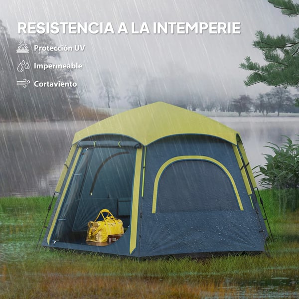Campingtält - 3–4 personer - Enkel montering - UV-skydd - 201T polyester - 1-rum - Blå