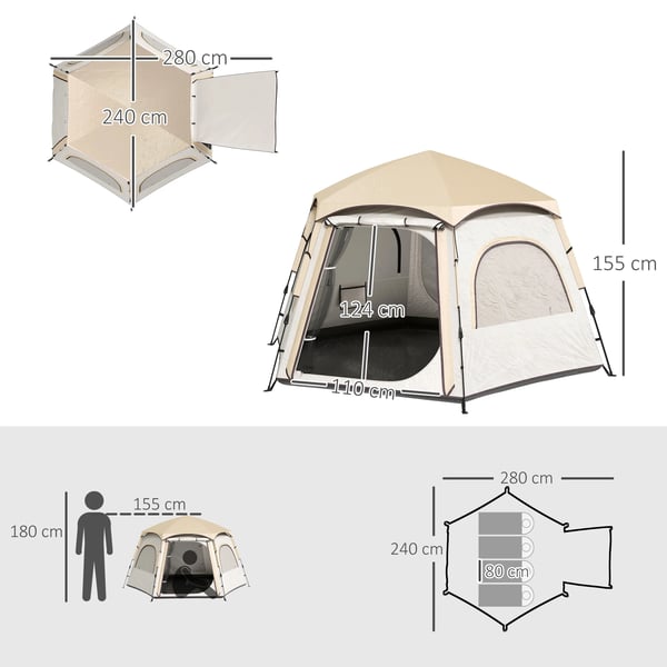 Campingtält - Enrum - Snabb Montering - UV-skydd - 3–4 Personer - 201T Polyester - Vit och Beige