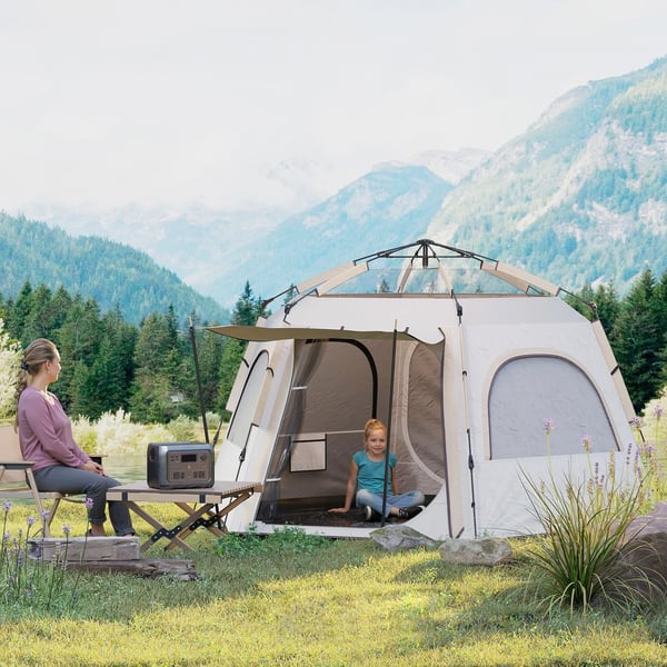 Campingtält - Enrum - Snabb Montering - UV-skydd - 3–4 Personer - 201T Polyester - Vit och Beige