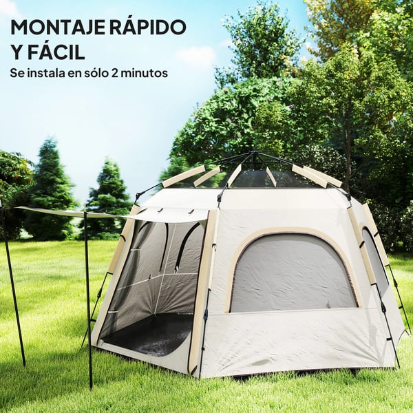 Campingtält - Enrum - Snabb Montering - UV-skydd - 3–4 Personer - 201T Polyester - Vit och Beige