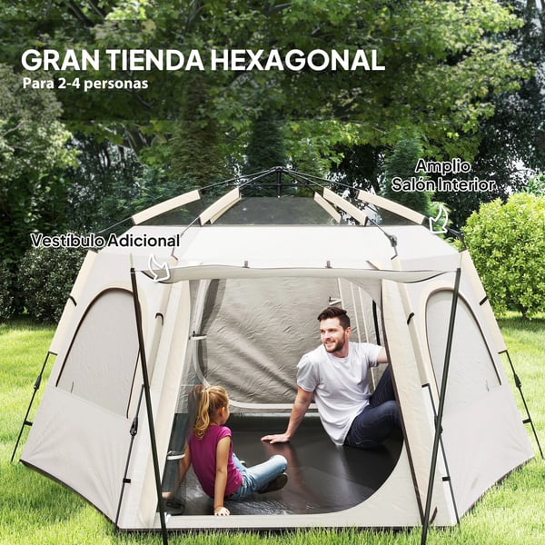 Campingtält - Enrum - Snabb Montering - UV-skydd - 3–4 Personer - 201T Polyester - Vit och Beige