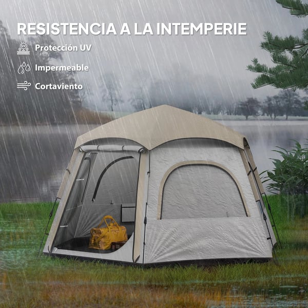 Campingtält - Enrum - Snabb Montering - UV-skydd - 3–4 Personer - 201T Polyester - Vit och Beige