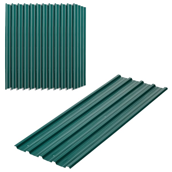 Takplåtar - Skjul & förråd - 129x45 cm - Galvaniserat stål - Vattentät - Set med 12 - Grön