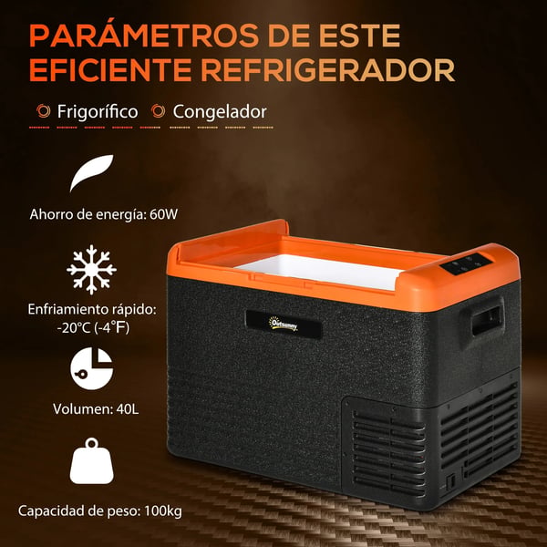 Bärbart elektriskt kylskåp - Kylbox 12V/24V - 40 L - 58,7×36,5×43,8 cm - Svart