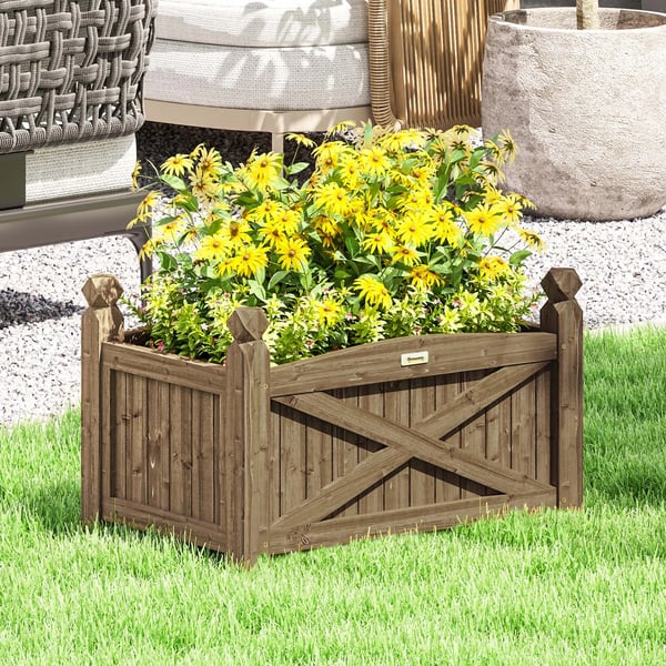 Upphöjd odlingslåda i trä - Planteringslåda/Blomlåda - 60x39x37 cm - Mörk khaki
