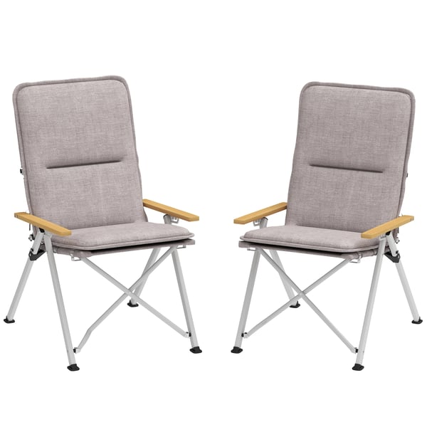 Campingstolar - Set med 2 - Hopfällbara - Justerbart Ryggstöd - Aluminiumram - Lätt och Portabel - Grå