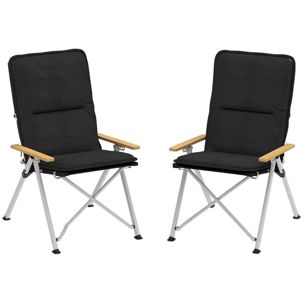 Campingstolar - 2-pack - Hopfällbara - Aluminium - Justerbart ryggstöd - Svart