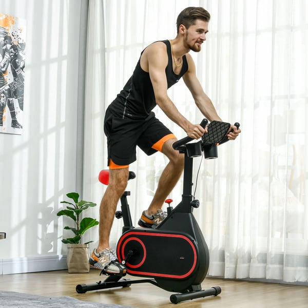 Motionscykel - Träningscykel för inomhus - Svänghjul 4 kg - Justerbart motstånd - Cardioträning - Ben - Röd