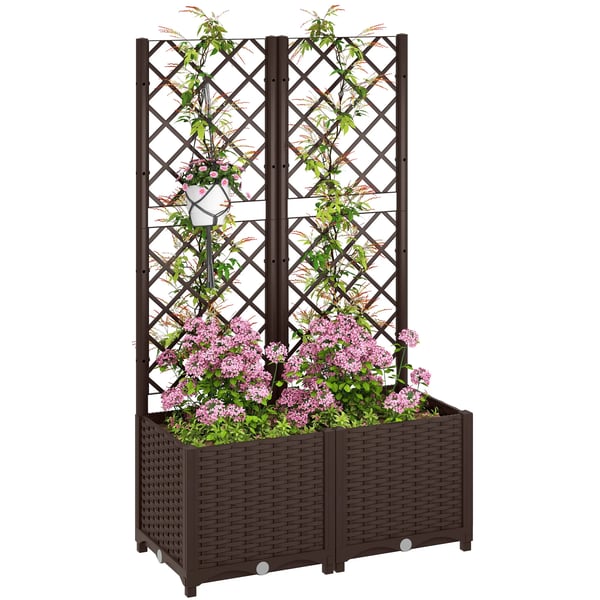 Planteringslåda/Blomlåda Med Spaljé - PP Spaljé - Med Dränering - Rymlig - 120x40x135 cm - Brun
