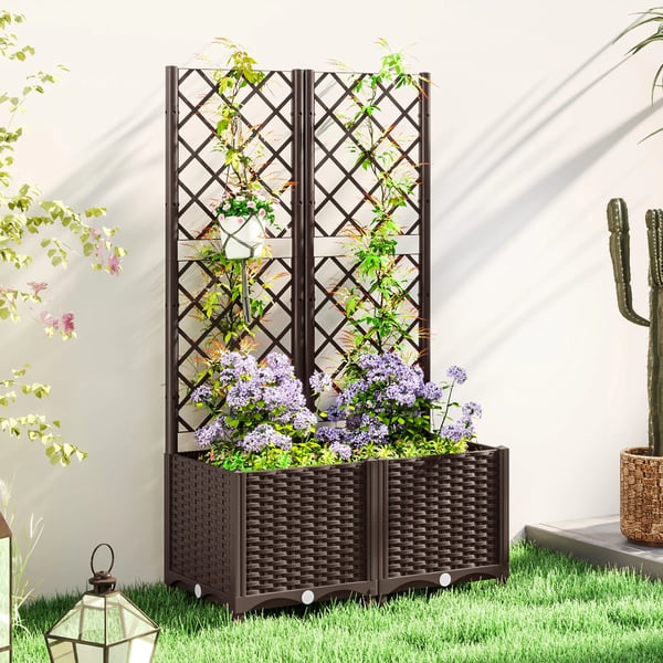 Planteringslåda/Blomlåda Med Spaljé - PP Spaljé - Med Dränering - Rymlig - 120x40x135 cm - Brun