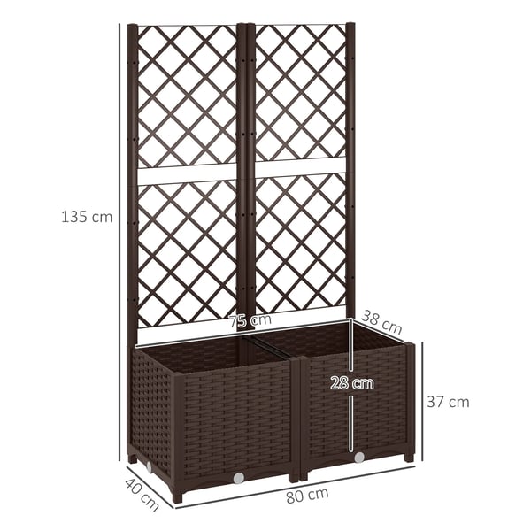 Planteringslåda/Blomlåda Med Spaljé - PP Spaljé - Med Dränering - Rymlig - 120x40x135 cm - Brun