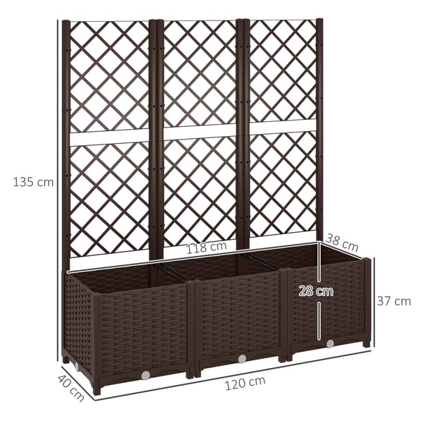 Planteringslåda/Blomlåda Med Spaljé - PP Spaljé - Med Dränering - Rymlig - 120x40x135 cm - Brun