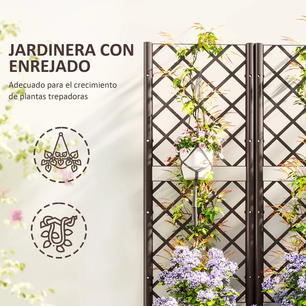Planteringslåda/Blomlåda Med Spaljé - PP Spaljé - Med Dränering - Rymlig - 120x40x135 cm - Brun