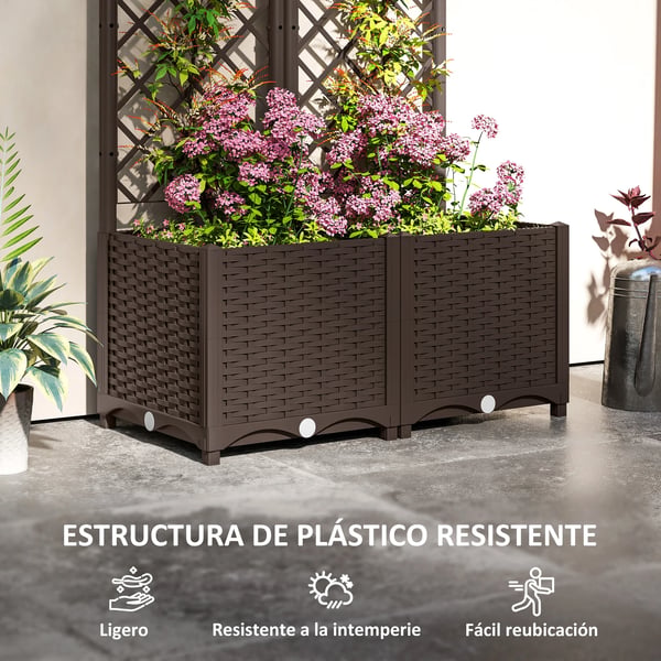 Planteringslåda/Blomlåda Med Spaljé - PP Spaljé - Med Dränering - Rymlig - 120x40x135 cm - Brun