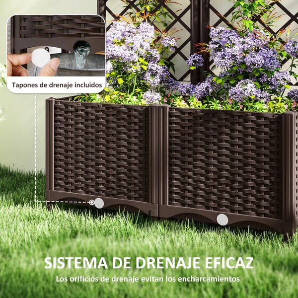 Planteringslåda/Blomlåda Med Spaljé - PP Spaljé - Med Dränering - Rymlig - 120x40x135 cm - Brun