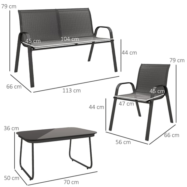Trädgårdsmöbler - Utemöbelset 4-delar - För Utomhusbruk - Montering Krävs - Svart