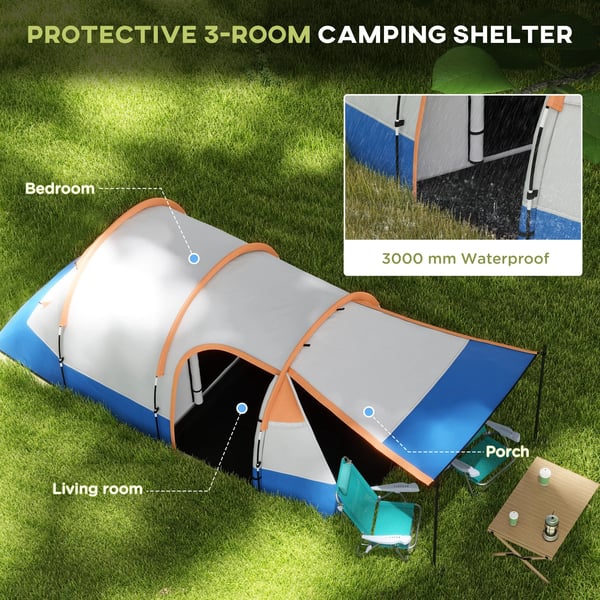 Familjetält - Campingtält för 2 personer - 420×200×150 cm - 1 sovrum & 1 uppehållsdel - 201T polyester - Flerfärgad