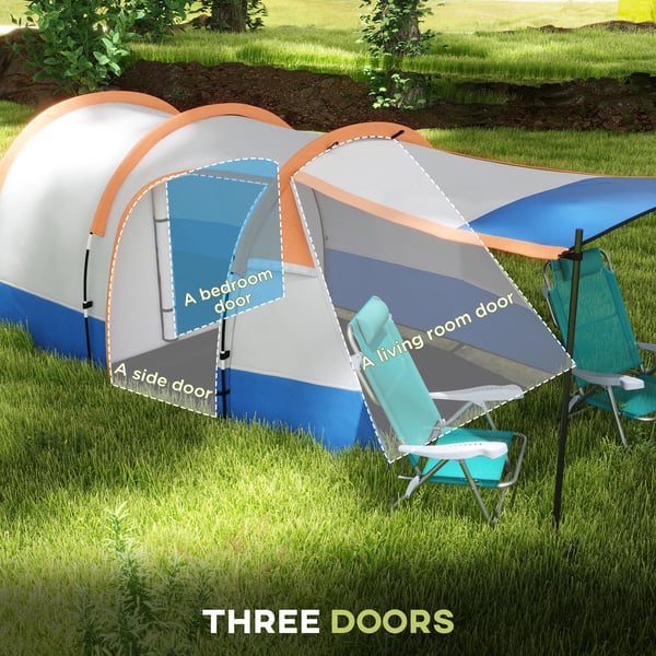 Familjetält - Campingtält för 2 personer - 420×200×150 cm - 1 sovrum & 1 uppehållsdel - 201T polyester - Flerfärgad