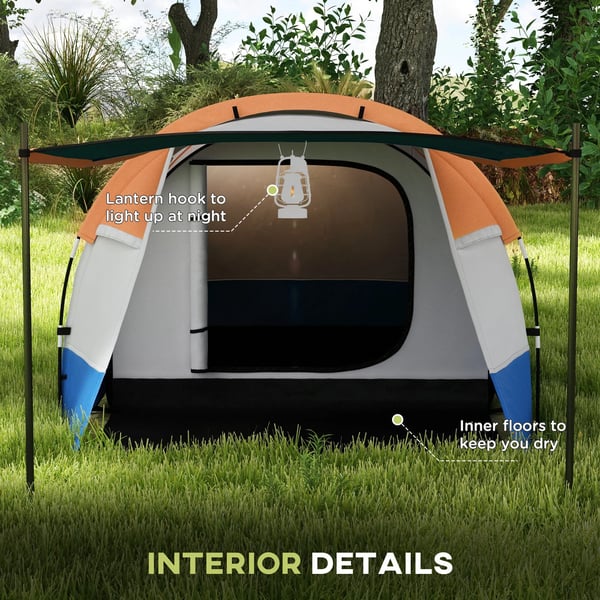 Familjetält - Campingtält för 2 personer - 420×200×150 cm - 1 sovrum & 1 uppehållsdel - 201T polyester - Flerfärgad